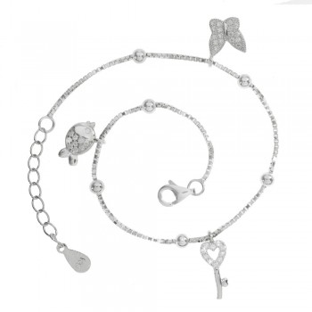 Pulsera con cadena cuadrada y abalorios Plata de Ley