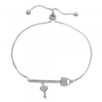 Pulsera ajustable llave y candado Plata de Ley - Karissma