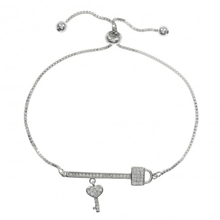 Pulsera ajustable llave y candado Plata de Ley - Karissma