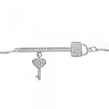 Pulsera ajustable llave y candado Plata de Ley - Karissma 2