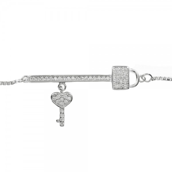 Pulsera ajustable llave y candado Plata de Ley - Karissma