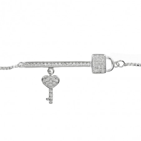 Pulsera ajustable llave y candado Plata de Ley - Karissma