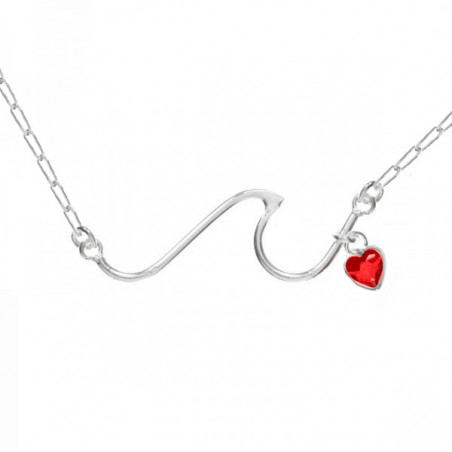 Collar ola con corazón de cristal rojo Plata de Ley