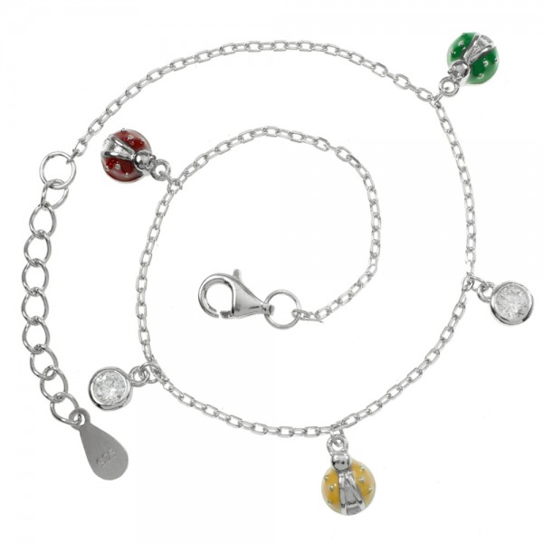 Pulsera mariquitas de colores Plata de Ley 925