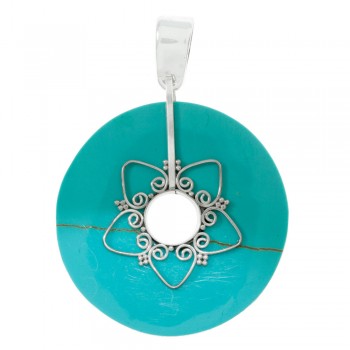 Colgante de turquesa reconstituida flor - Karissma