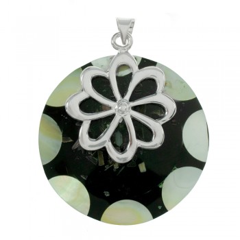 Colgante redondo nácar & resina con flor Plata de Ley 925 - Karissma