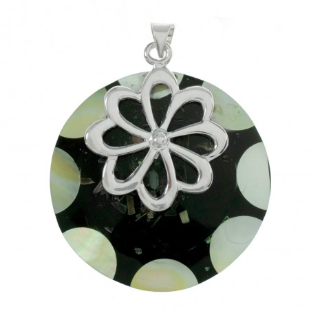 Colgante redondo nácar & resina con flor Plata de Ley 925 - Karissma