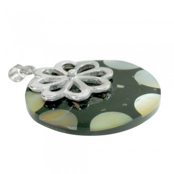 Colgante redondo nácar & resina con flor Plata de Ley 925 - Karissma 2