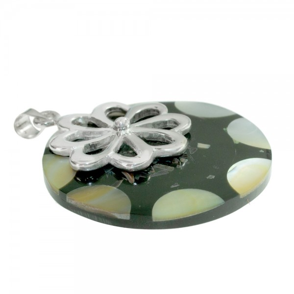 Colgante redondo nácar & resina con flor Plata de Ley 925 - Karissma