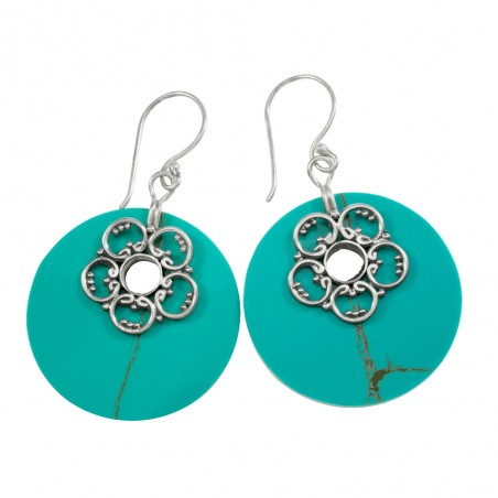 Pendientes turquesa flor Plata de Ley 925 - Karissma