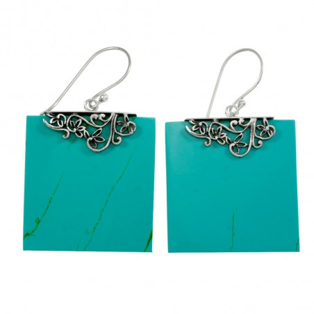 Pendientes turquesa reconstituida rectángulo Plata de Ley 925 - Karissma