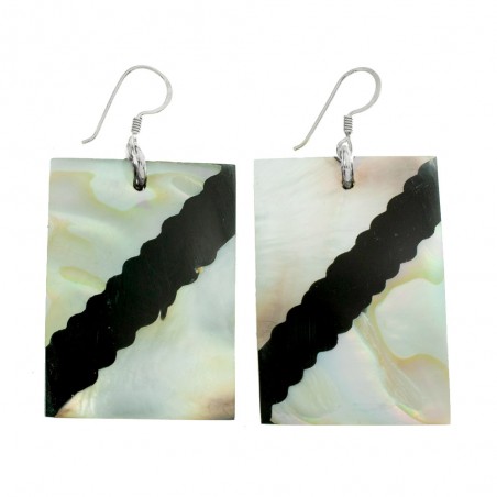 Pendientes rectángulo nácar & resina diagonal Plata de Ley 925 - Karissma