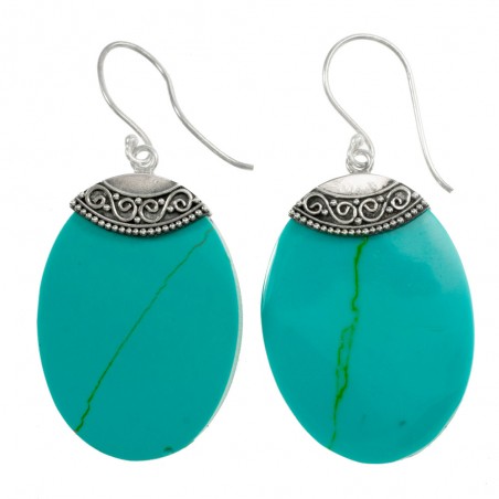 Pendientes óvalo turquesa reconstituida Plata de Ley 925 - Karissma