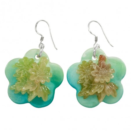 Pendientes flor resina y nácar tintado Plata de Ley 925 - Karissma