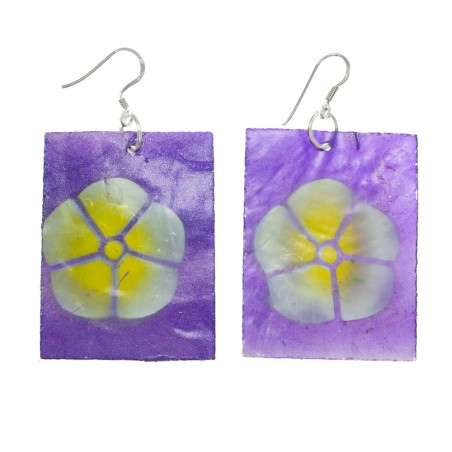 Pendientes XL resina con flor Plata de Ley 925 - Karissma