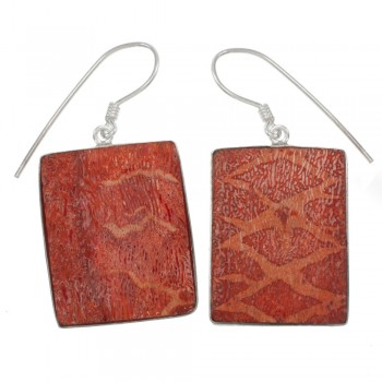 Pendientes rectángulo de coral Plata de Ley - Karissma
