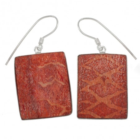 Pendientes rectángulo de coral Plata de Ley - Karissma