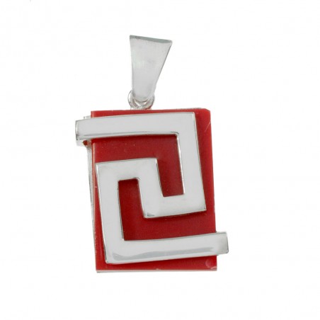 Colgante resina roja con greca Plata de Ley - Karissma