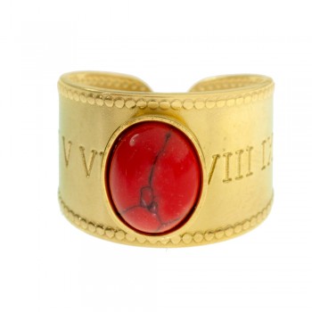 Anillo piedra oval de acero quirúrgico dorado - Karissma