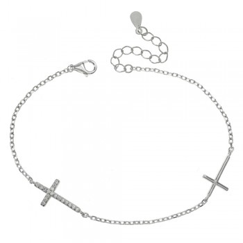 Pulsera doble cruz brillo Plata de Ley - Karissma
