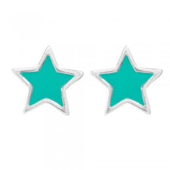 Pendientes estrella esmalte turquesa Plata de Ley - Karissma