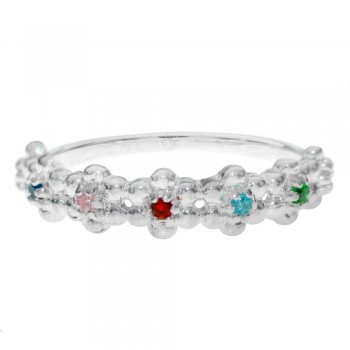 Anillo flores con centro de circonita Plata de Ley - Karissma