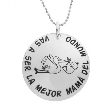 Collar grabado cigüeña y bebé Plata de Ley 925 - Karissma
