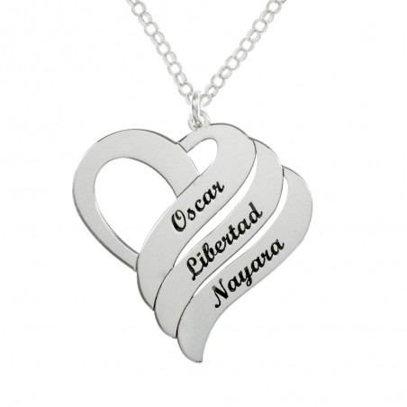 Collar corazón 1-3 nombres personalizado Plata de Ley - Karissma