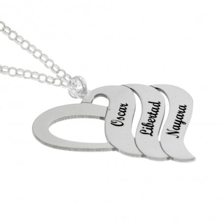 Collar corazón 1-3 nombres personalizado Plata de Ley - Karissma