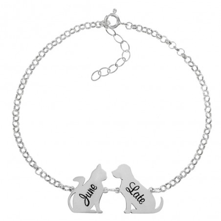 Pulsera perro y gato con nombres personalizados Plata de Ley - Karissma