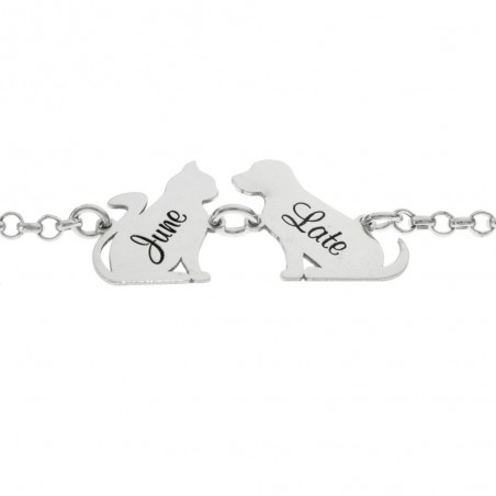 Pulsera perro y gato con nombres personalizados Plata de Ley - Karissma