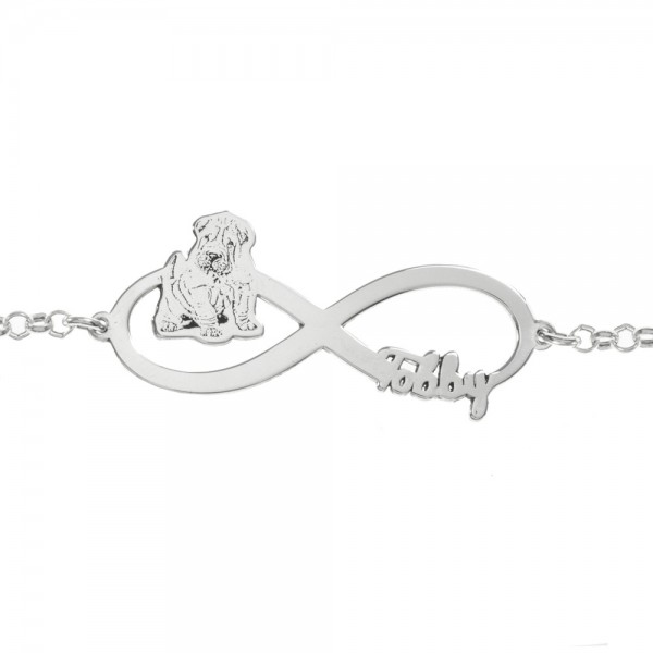 Pulsera infinito con perro y nombre personalizado Plata de Ley - Karissma