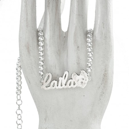 Pulsera con perro y nombre personalizado Plata de Ley - Karissma