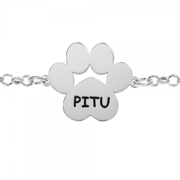 Pulsera huella de perro con nombre Plata de Ley - Karissma