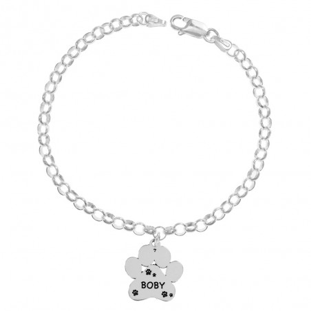 Pulsera con colgante huella de perro con nombre Plata de Ley - Karissma