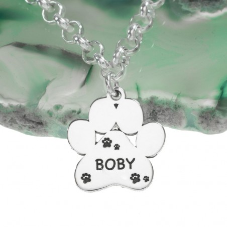 Pulsera con colgante huella de perro con nombre Plata de Ley - Karissma