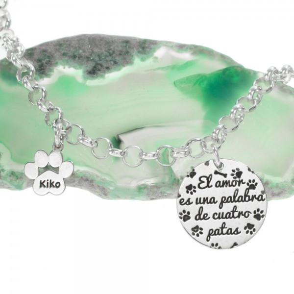 Pulsera doble colgante con nombre y mensaje Plata de Ley - Karissma