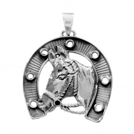 Colgante herradura envejecida con caballo Plata de Ley