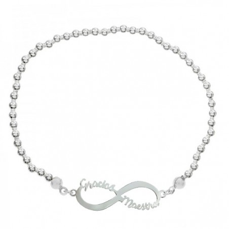 Pulsera bolitas infinito Gracias Maestra Plata de Ley - Karissma