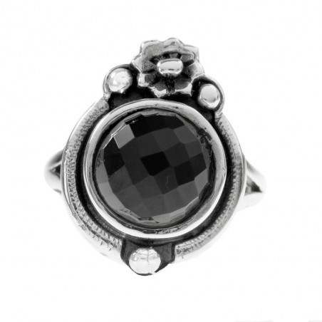 Anillo ónix facetado redondo Plata de Ley 925