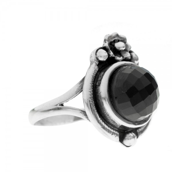 Anillo ónix facetado redondo Plata de Ley 925