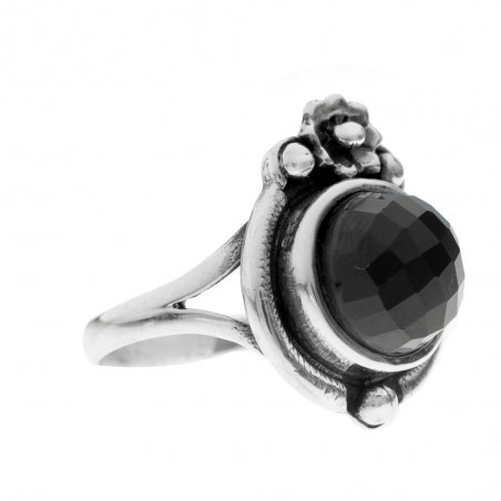 Anillo ónix facetado redondo Plata de Ley 925