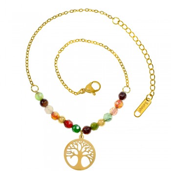 Tobillera árbol de la vida acero y piedras acero - Karissma 2