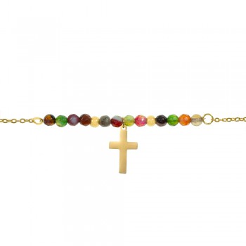 Tobillera Cruz de acero y piedras acero - Karissma