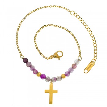 Tobillera Cruz de acero y piedras acero - Karissma 2