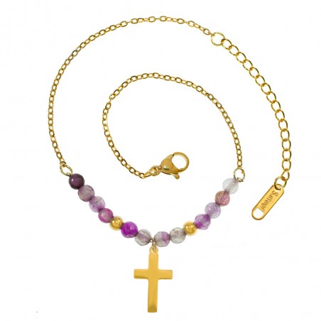 Tobillera Cruz de acero y piedras acero - Karissma