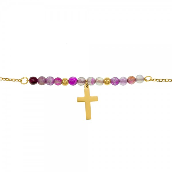 Tobillera Cruz de acero y piedras acero - Karissma