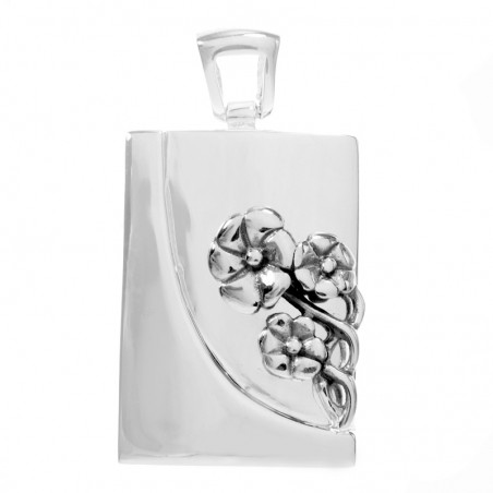 Colgante rectangular con flores Plata de Ley