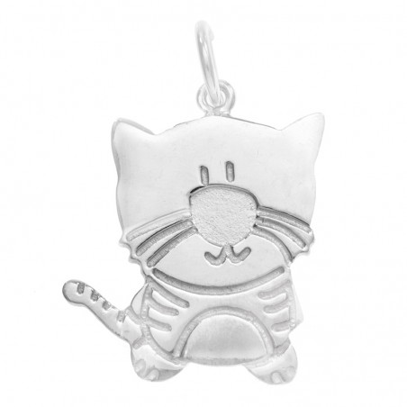 Colgante gato plano Plata de Ley