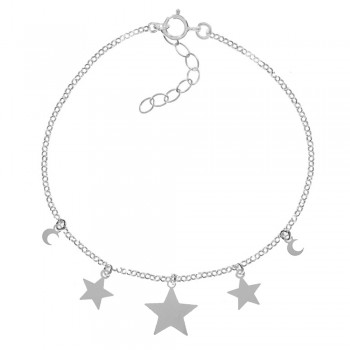Pulsera triple estrella y luna Plata de Ley 925
